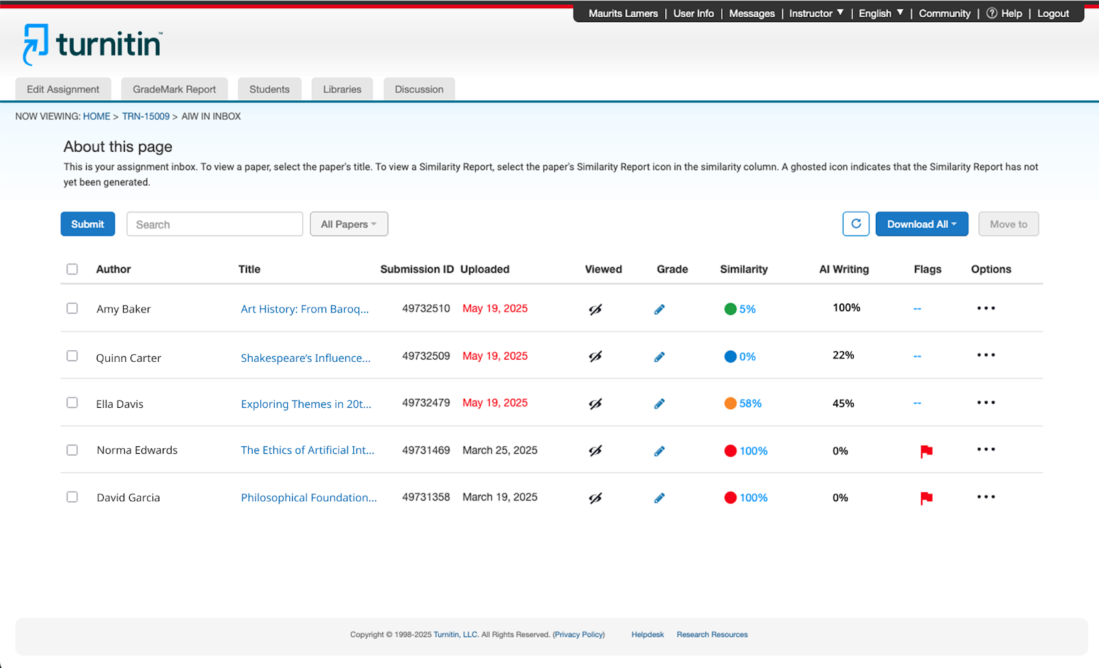 課題を管理する – Turnitin ガイド