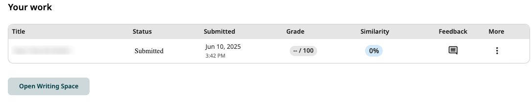 Assignment Dashboard showing submitted status and timestamp