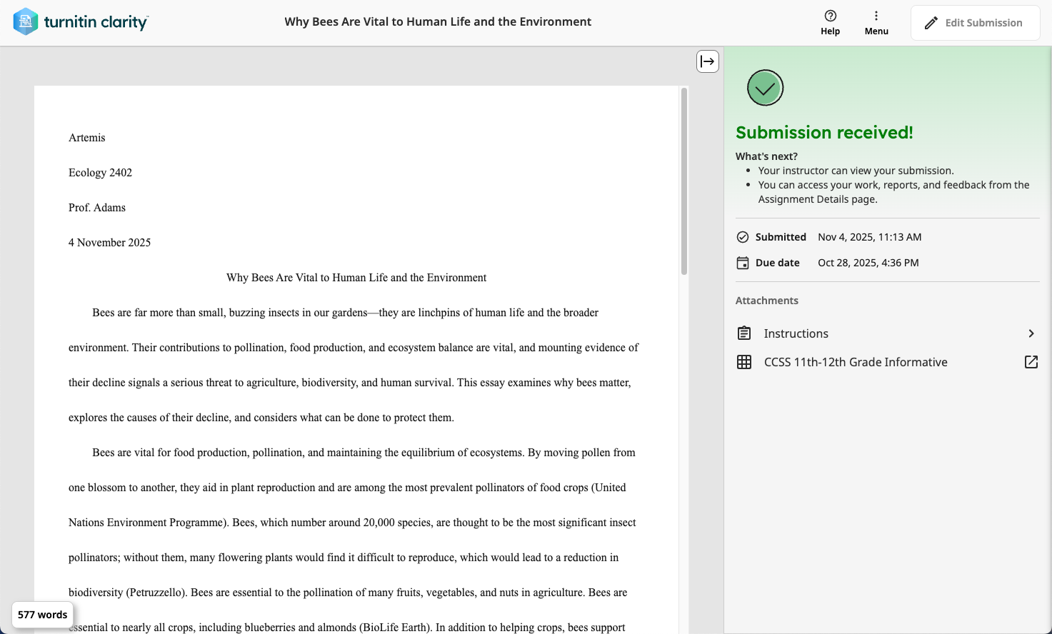 Submitting a Clarity assignment – Turnitin Guides