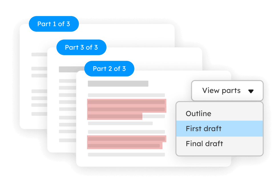 Multipart assignments graphic showing connected assignment stages